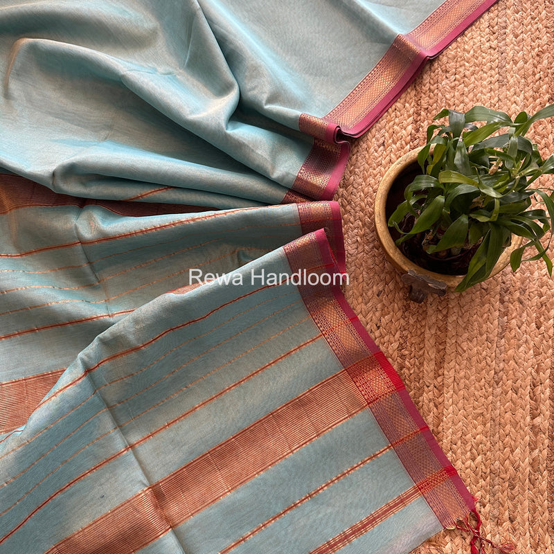Maheshwari Sky Blue Tissue Silk Saree TB040