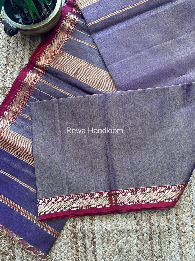 Maheshwari Purple Tissue Silk Saree TB035