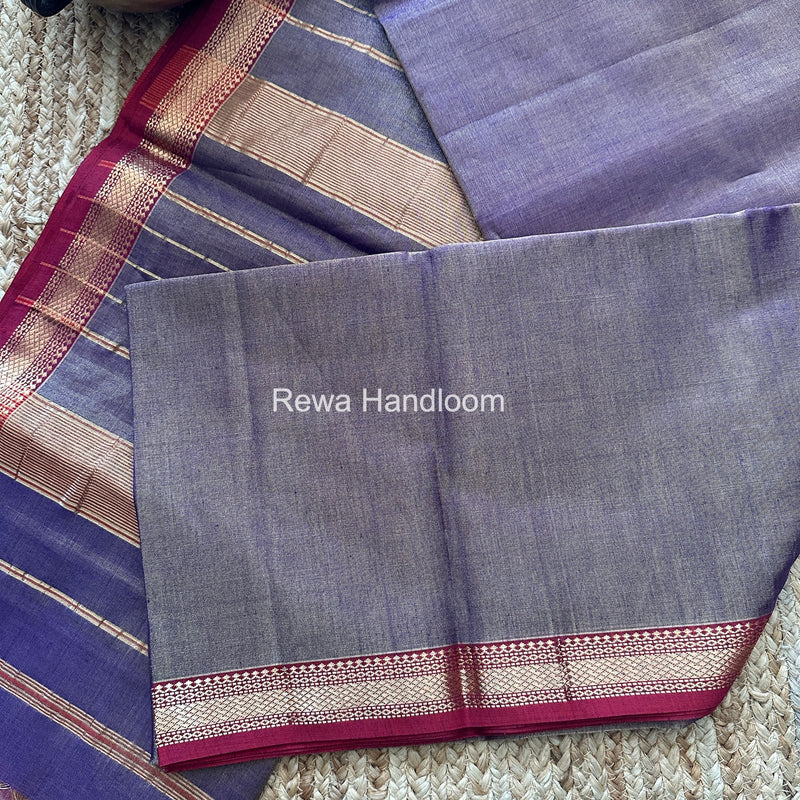 Maheshwari Purple Tissue Silk Saree TB035
