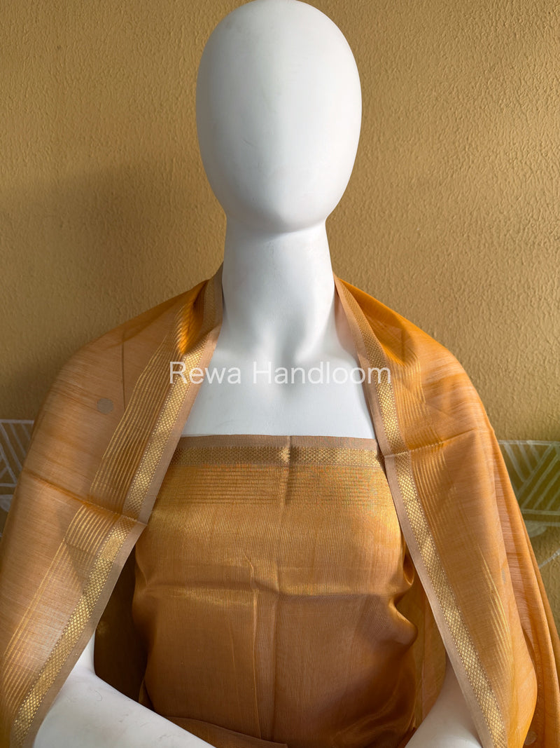 Maheshwari Turmeric Yellow Tissue Dress Material TTD07