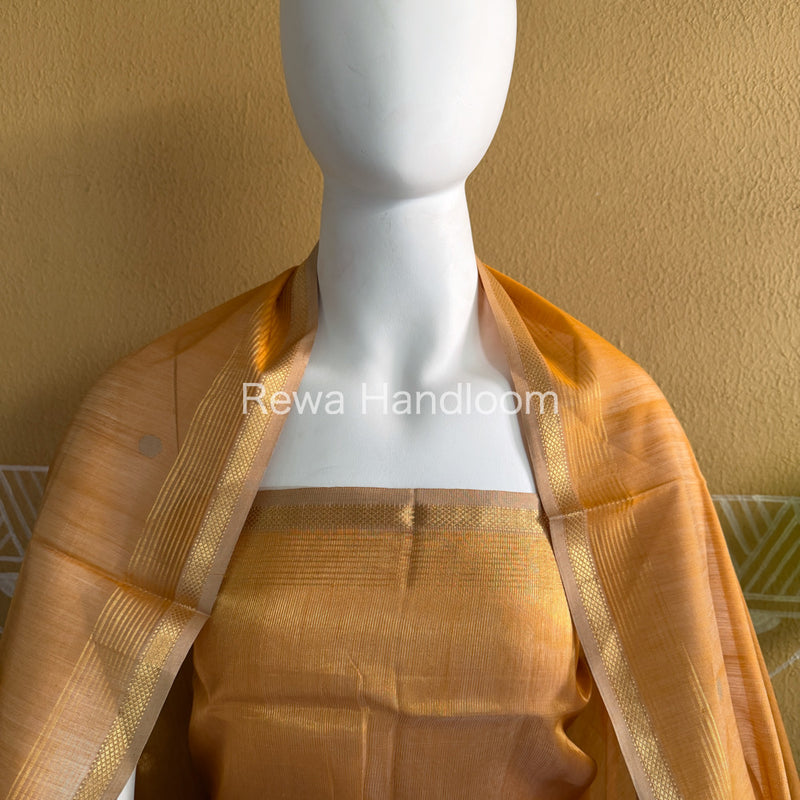 Maheshwari Turmeric Yellow Tissue Dress Material TTD07