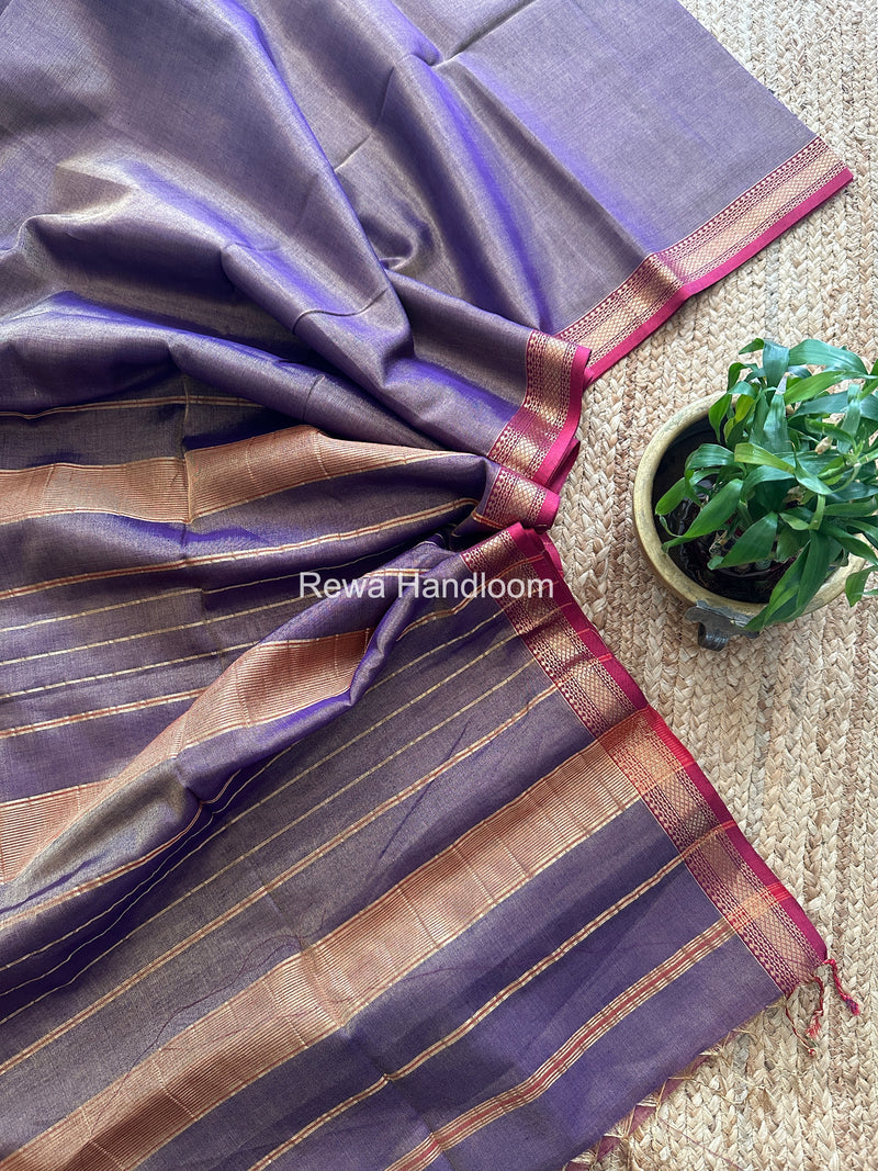 Maheshwari Purple Tissue Silk Saree TB035