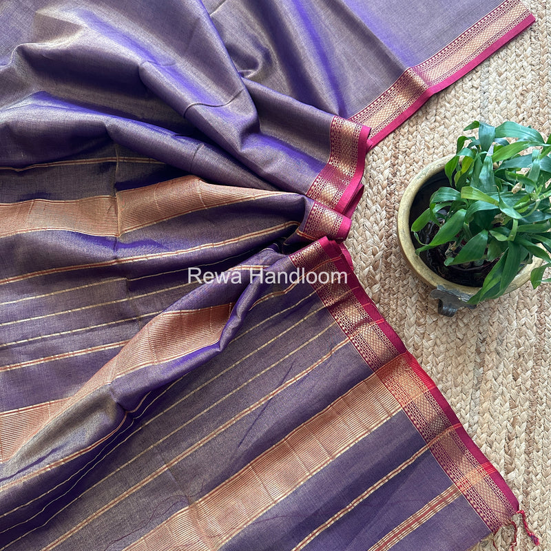Maheshwari Purple Tissue Silk Saree TB035