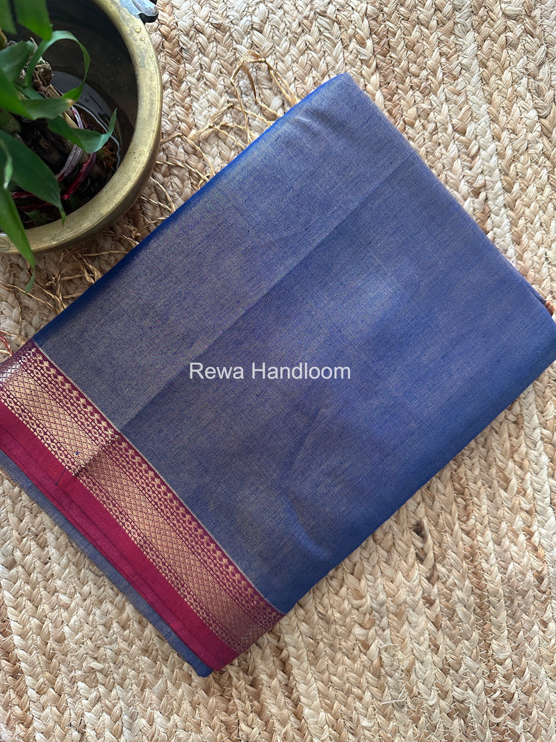 Maheshwari Blue Tissue Silk Saree TB042