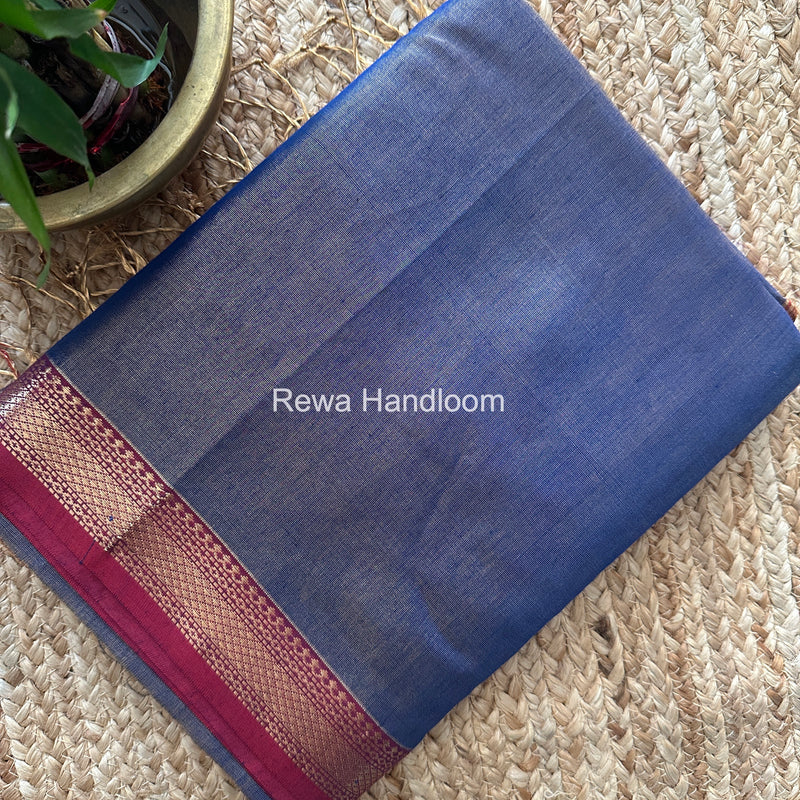 Maheshwari Blue Tissue Silk Saree TB042