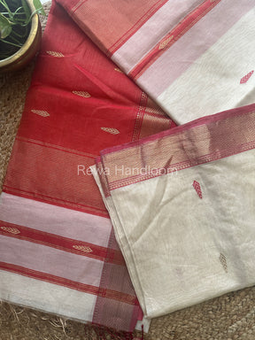 Maheshwari White Tissue Butti Saree-TBS02