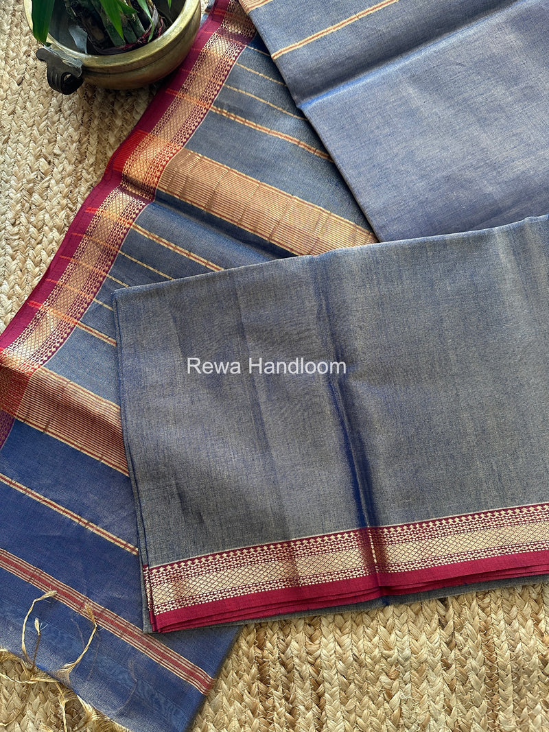 Maheshwari Blue Tissue Silk Saree TB042