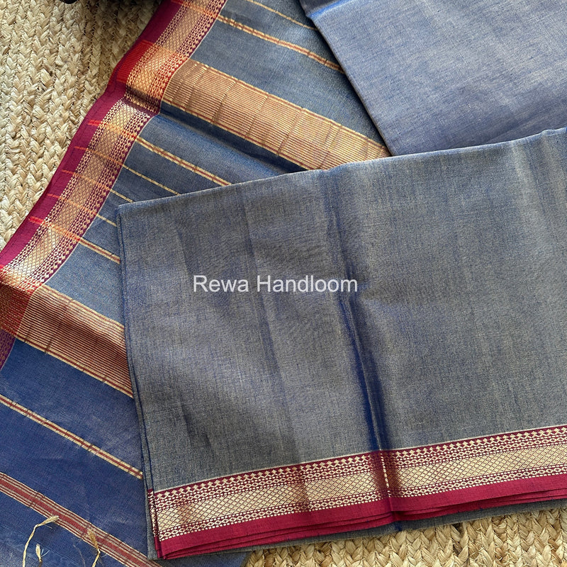 Maheshwari Blue Tissue Silk Saree TB042