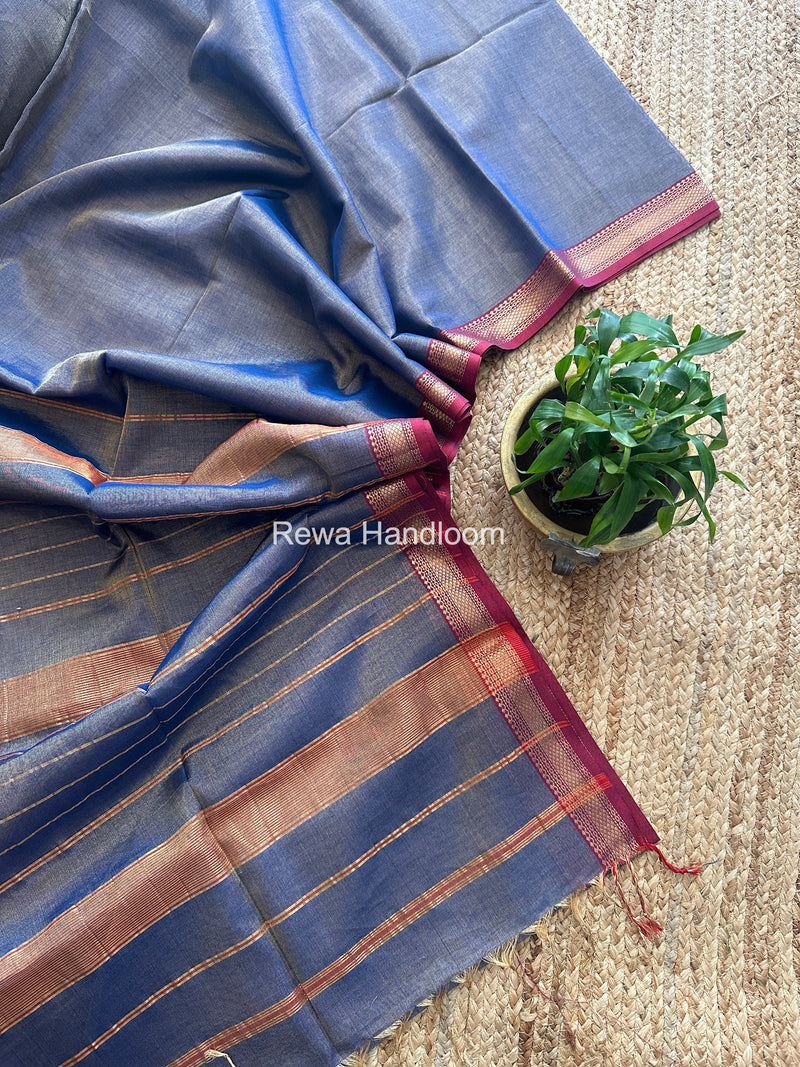 Maheshwari Blue Tissue Silk Saree TB042