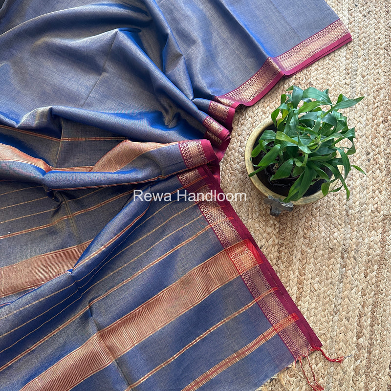 Maheshwari Blue Tissue Silk Saree TB042