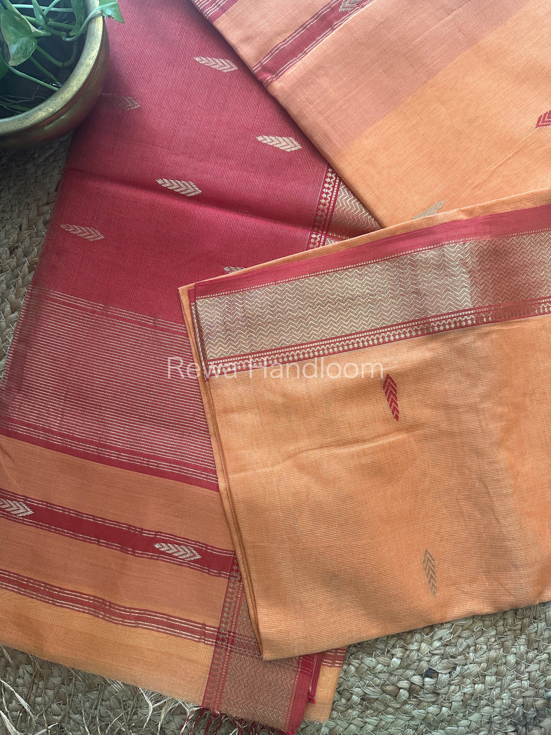 Maheshwari Peach Tissue Butti Saree-TBS03