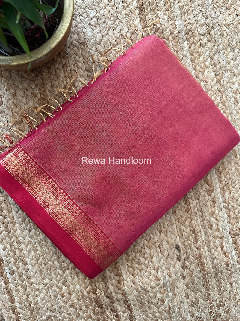 Maheshwari Pink Tissue Silk Saree TB041