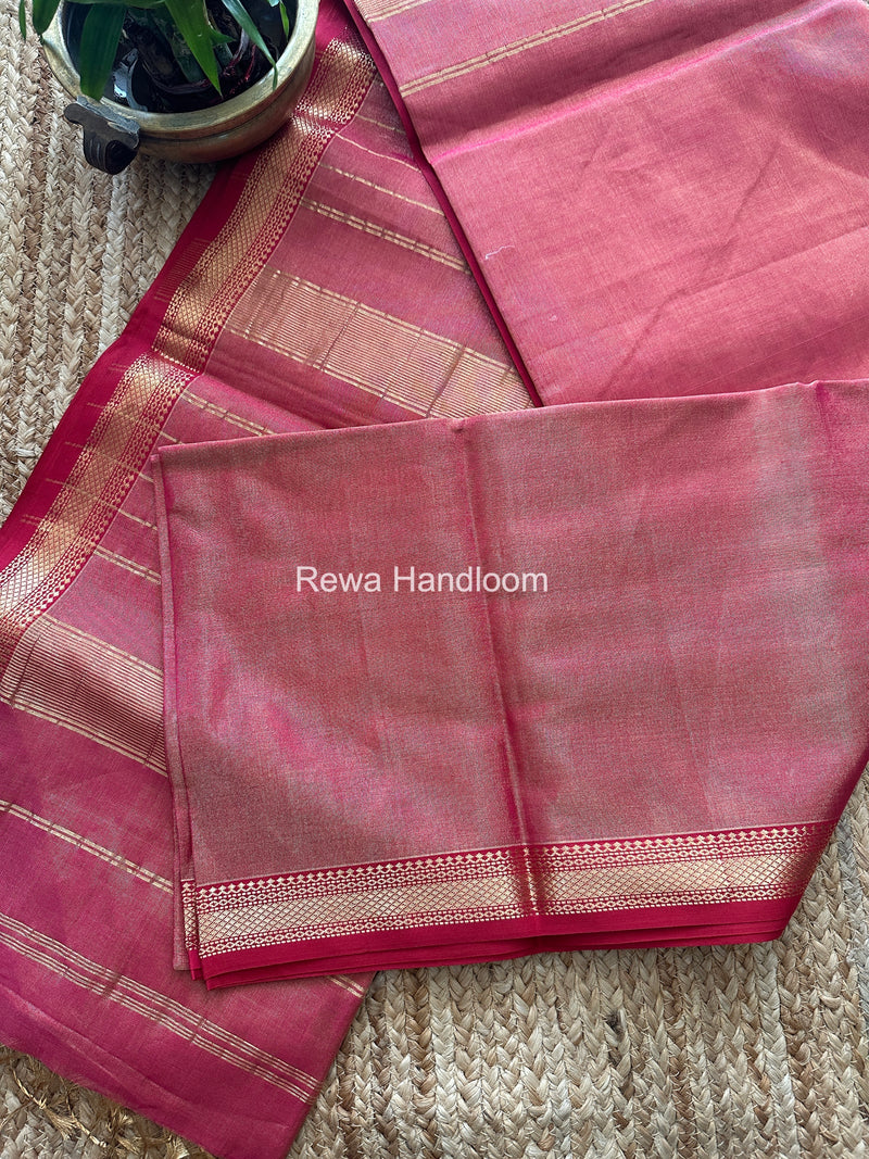 Maheshwari Pink Tissue Silk Saree TB041