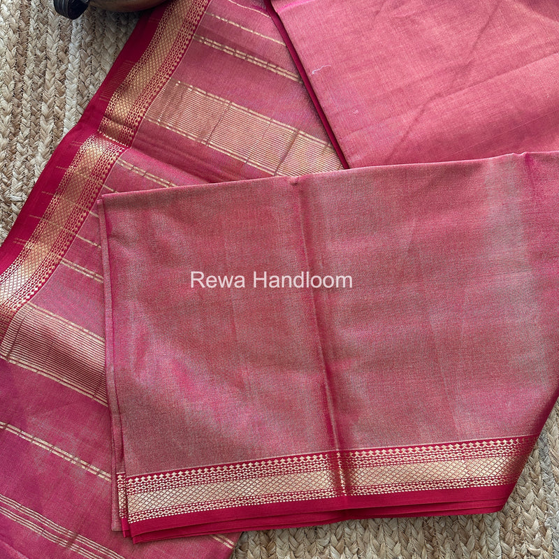 Maheshwari Pink Tissue Silk Saree TB041