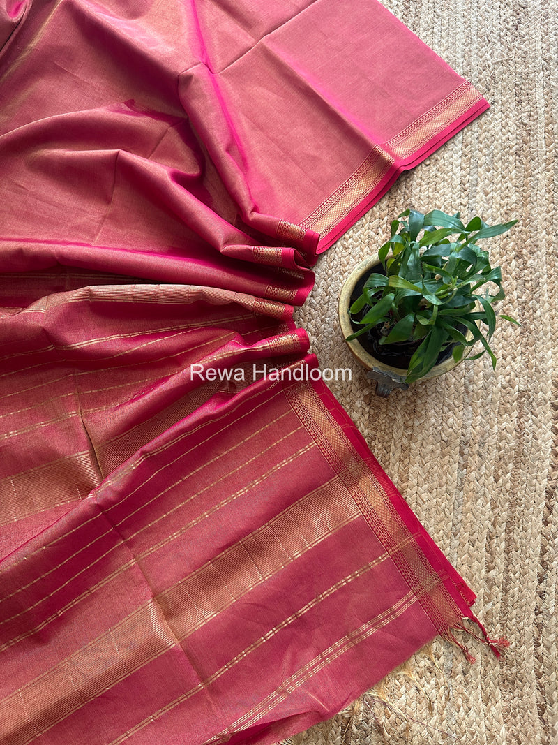 Maheshwari Pink Tissue Silk Saree TB041