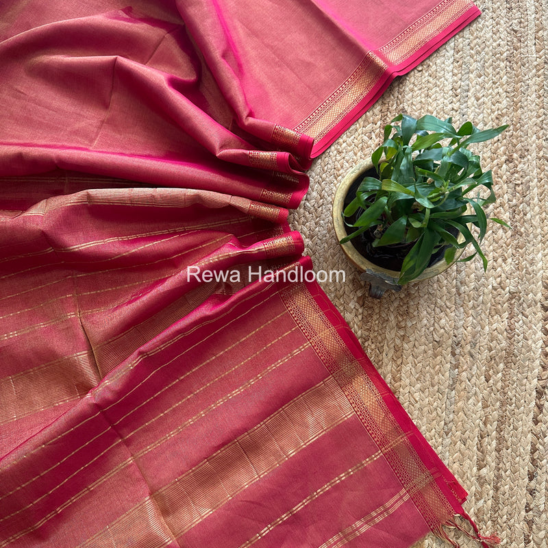 Maheshwari Pink Tissue Silk Saree TB041