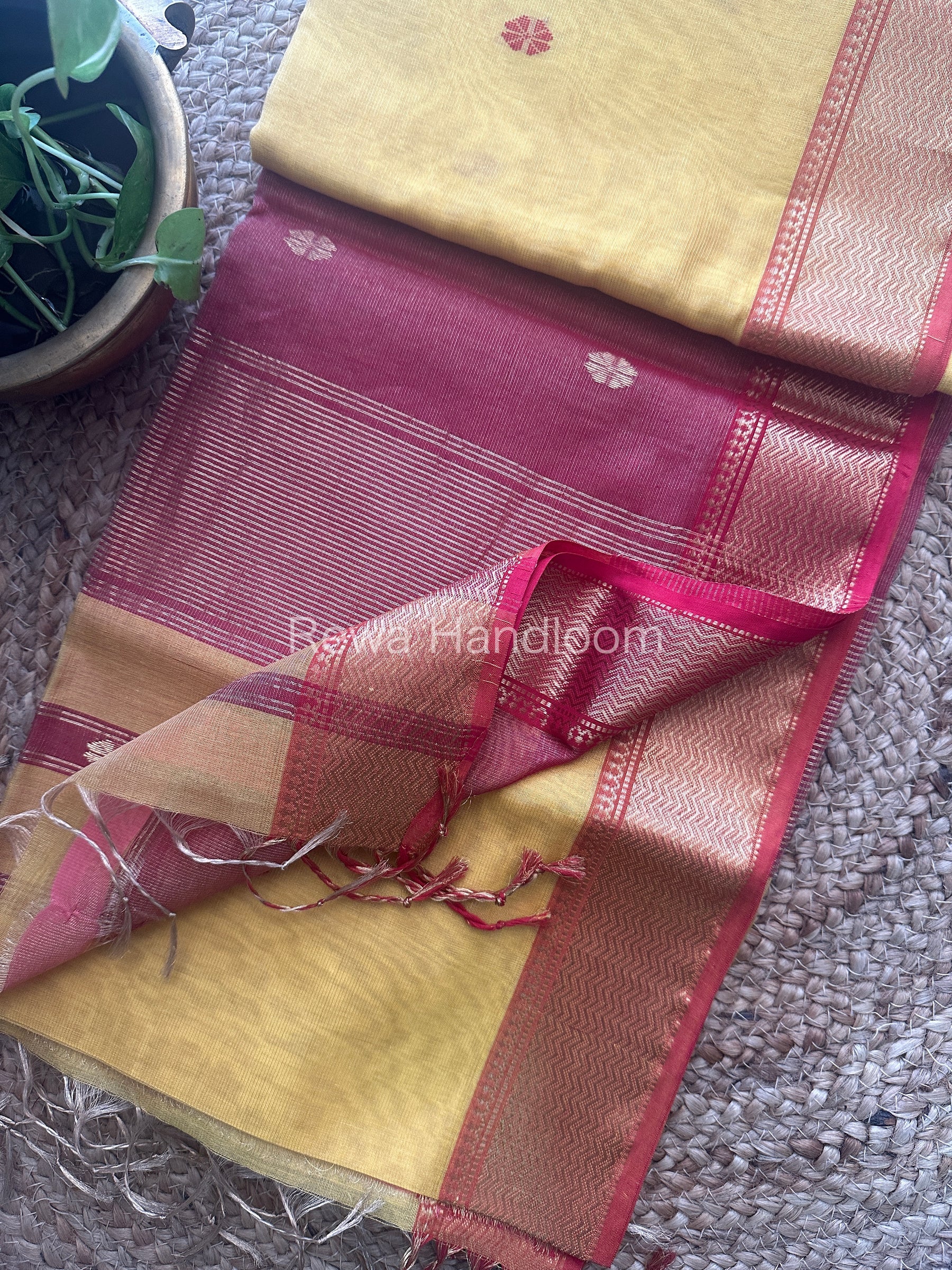 Maheshwari Yellow Tissue Butti Saree-TBS01