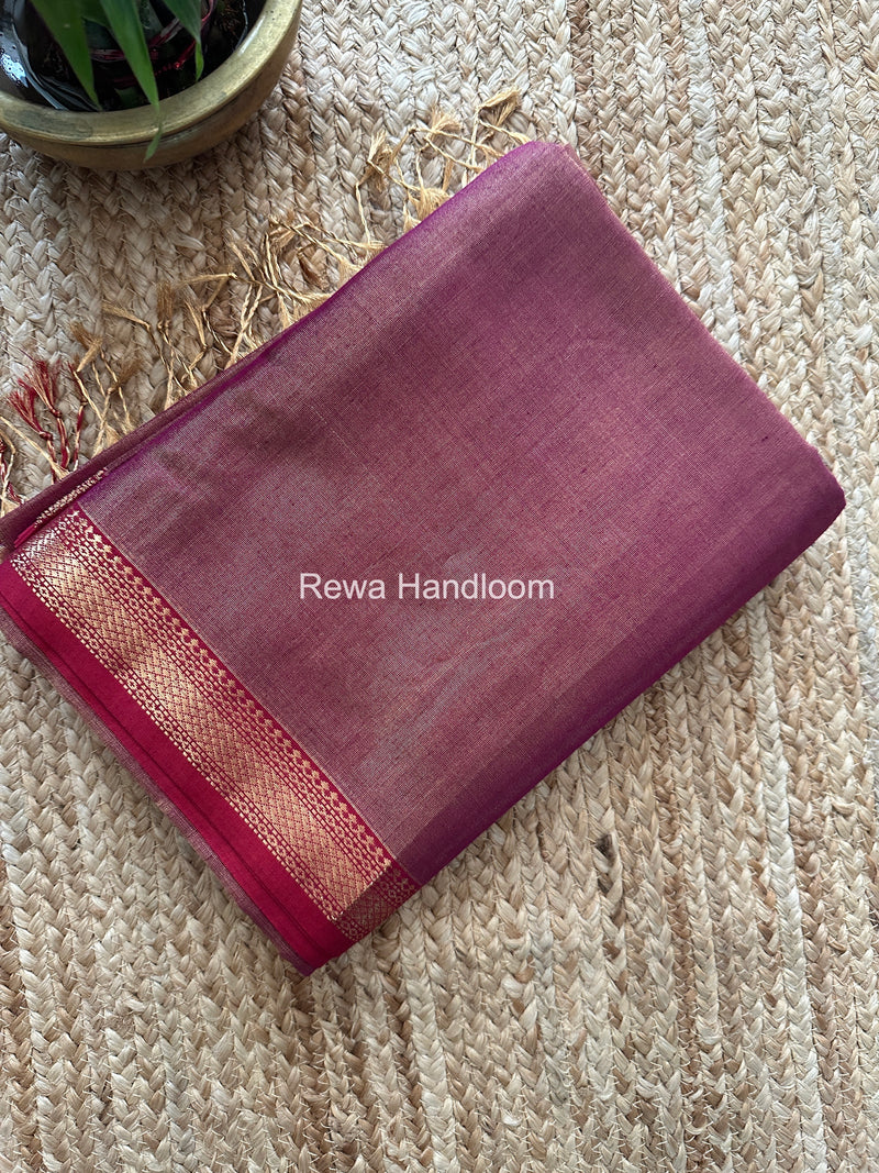 Maheshwari Dark Magenta Tissue Silk Saree TB038