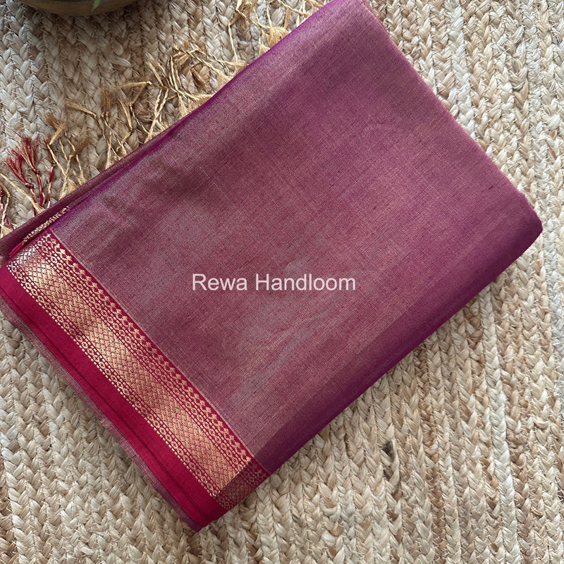 Maheshwari Dark Magenta Tissue Silk Saree TB038