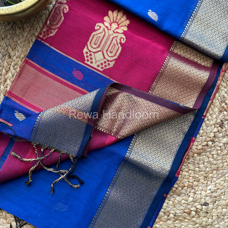 Blue Butta Pallu Zari Border Saree ~ Maheshwari Saree-BTPS08