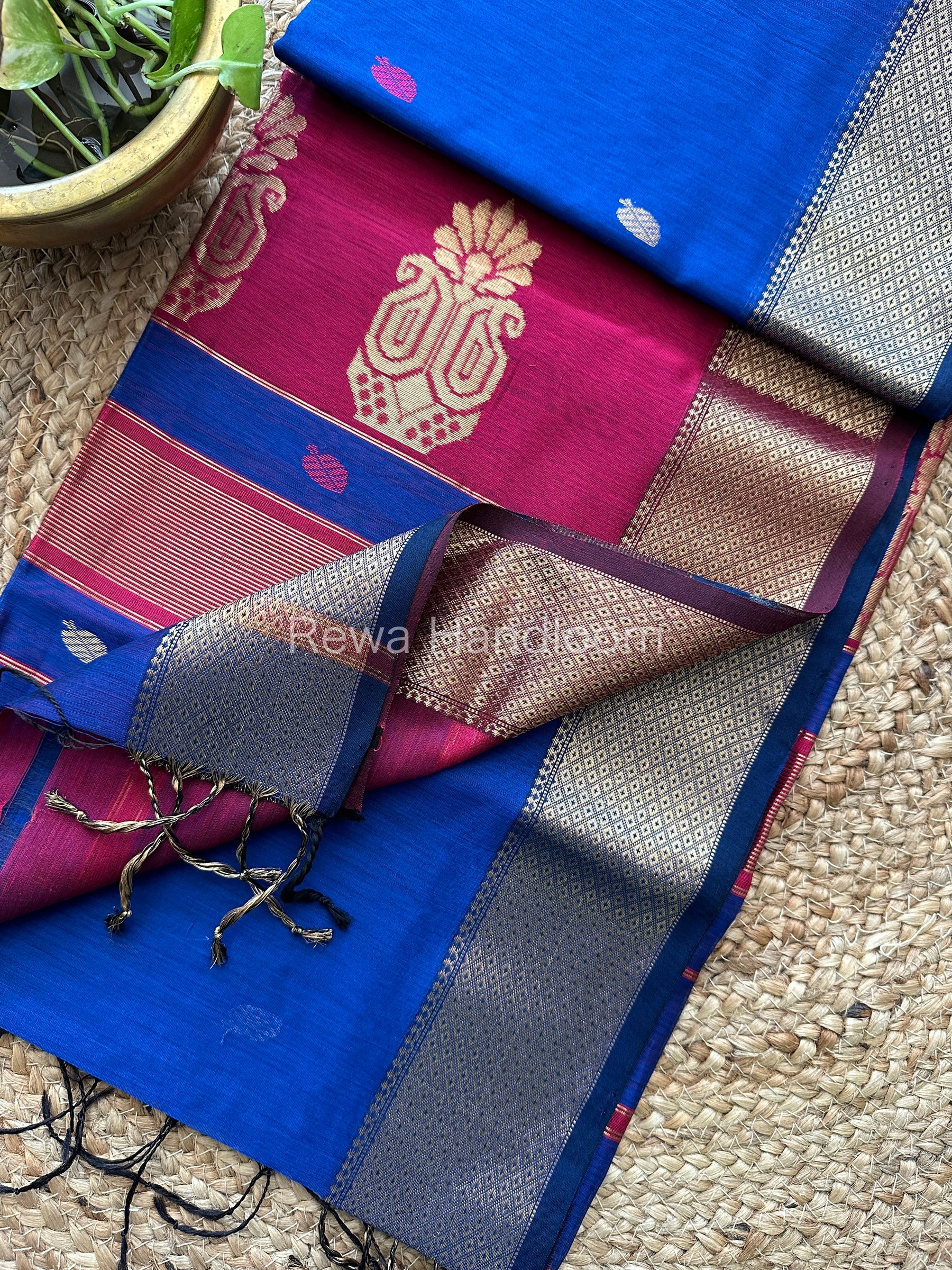 Blue Butta Pallu Zari Border Saree ~ Maheshwari Saree-BTPS08