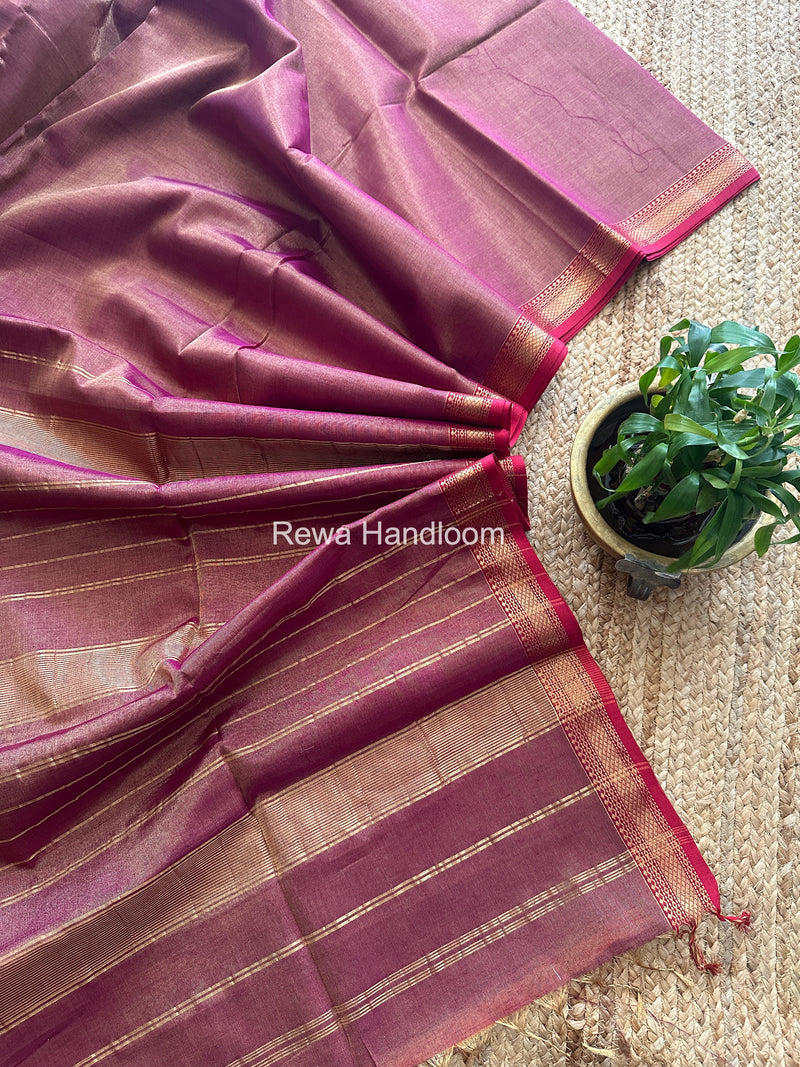 Maheshwari Dark Magenta Tissue Silk Saree TB038