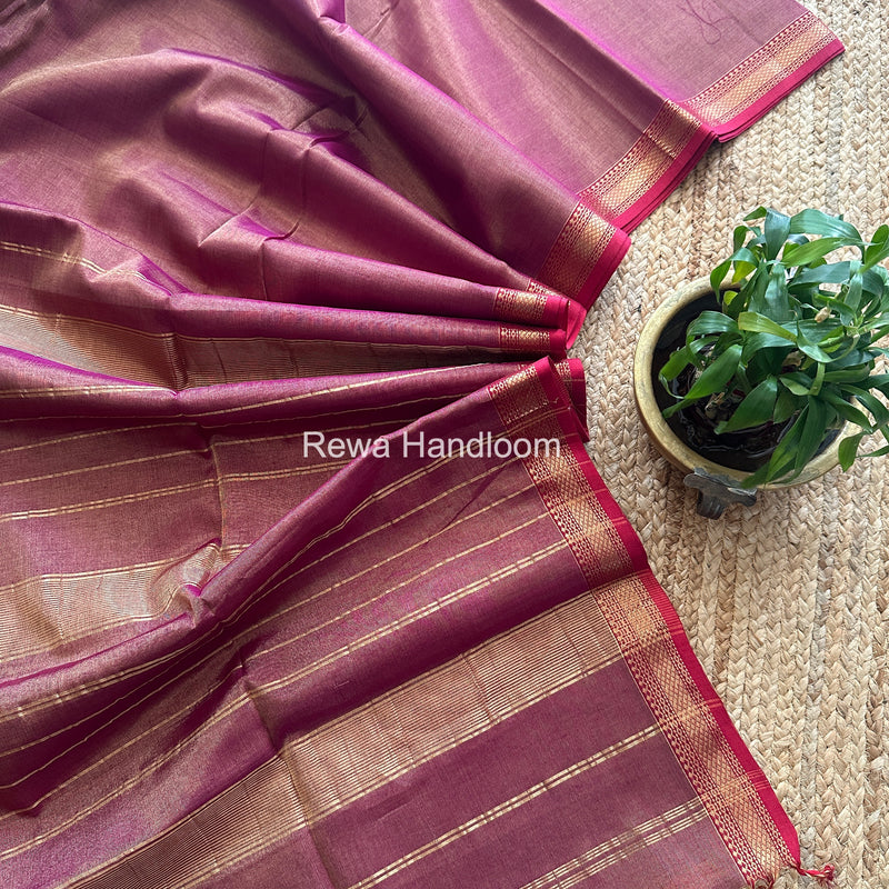 Maheshwari Dark Magenta Tissue Silk Saree TB038