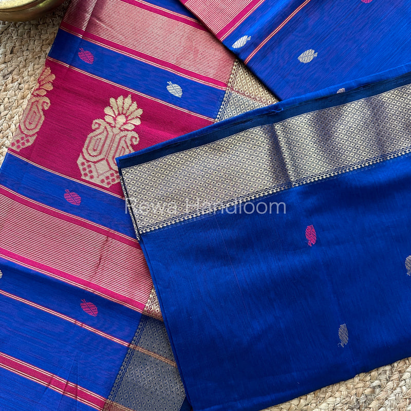 Blue Butta Pallu Zari Border Saree ~ Maheshwari Saree-BTPS08