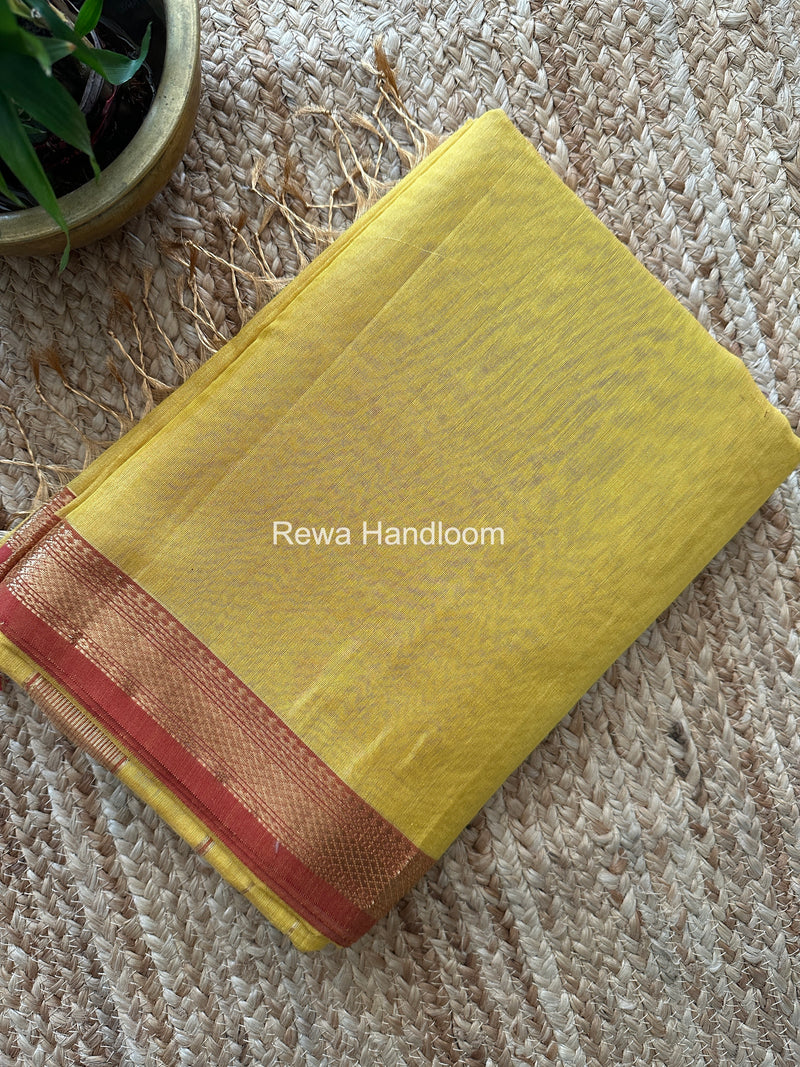 Maheshwari Yellow Tissue Silk Saree TB036