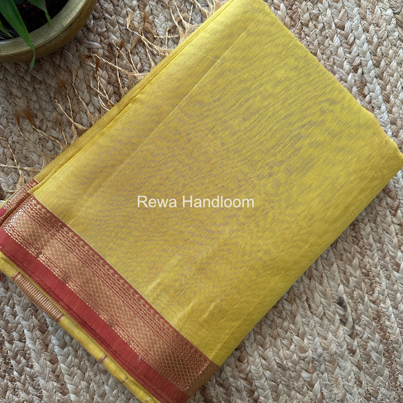 Maheshwari Yellow Tissue Silk Saree TB036