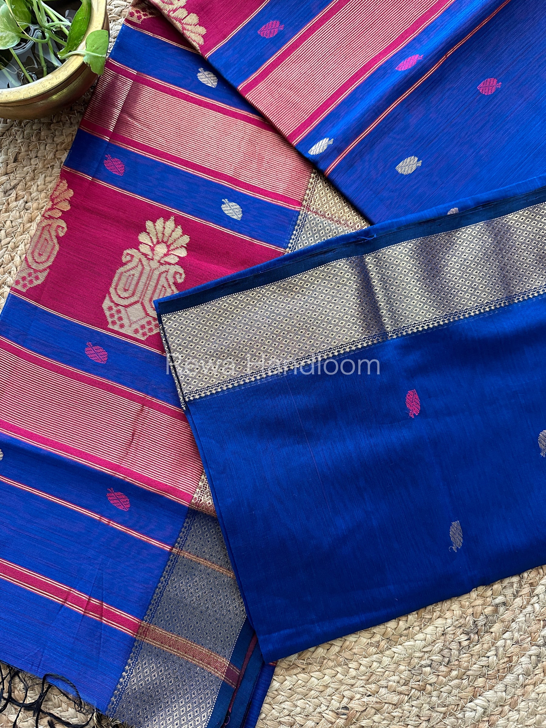 Blue Butta Pallu Zari Border Saree ~ Maheshwari Saree-BTPS08