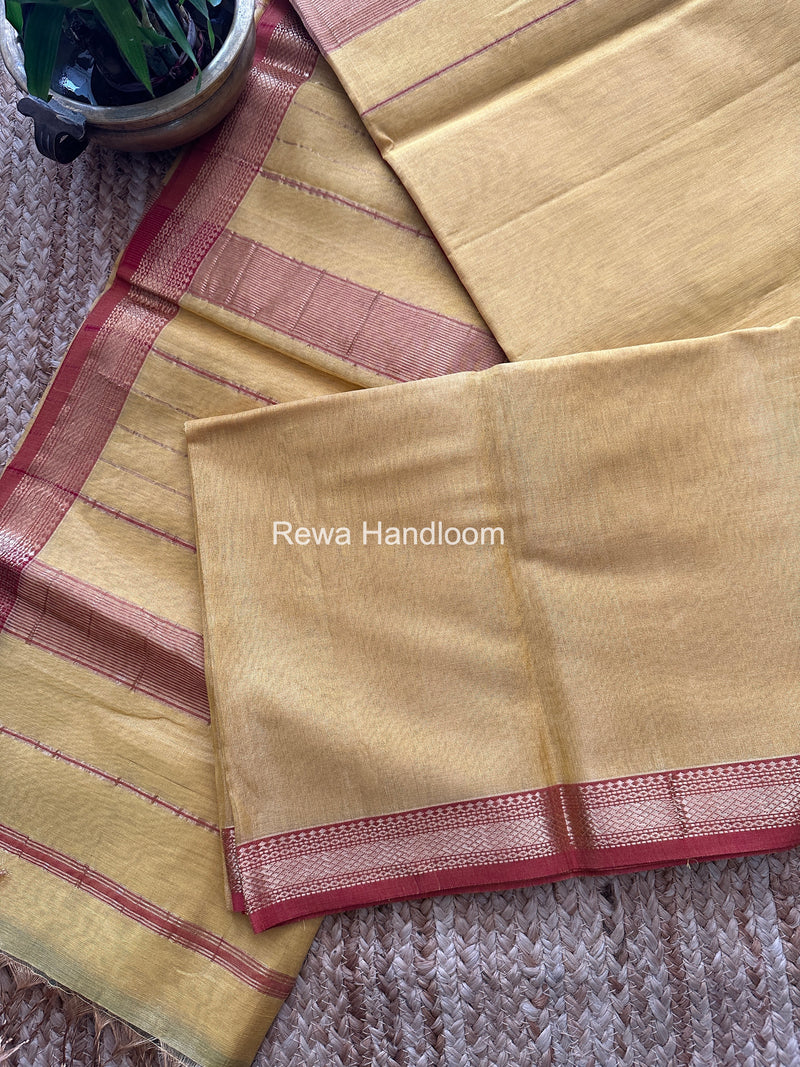 Maheshwari Yellow Tissue Silk Saree TB036