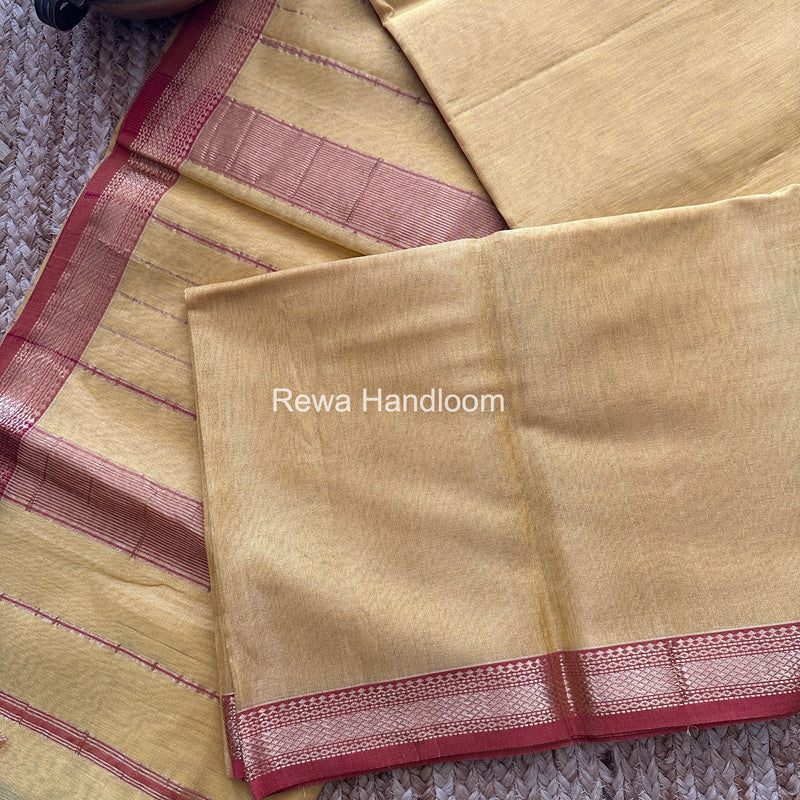 Maheshwari Yellow Tissue Silk Saree TB036