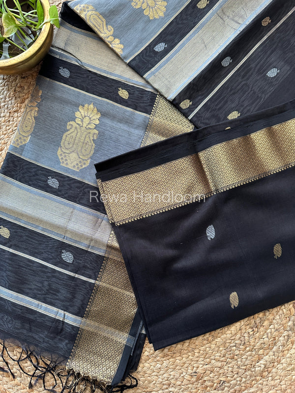 Black Butta Pallu Zari Border Saree ~ Maheshwari Saree-BTPS01