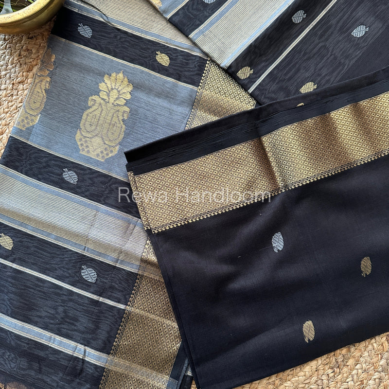 Black Butta Pallu Zari Border Saree ~ Maheshwari Saree-BTPS01
