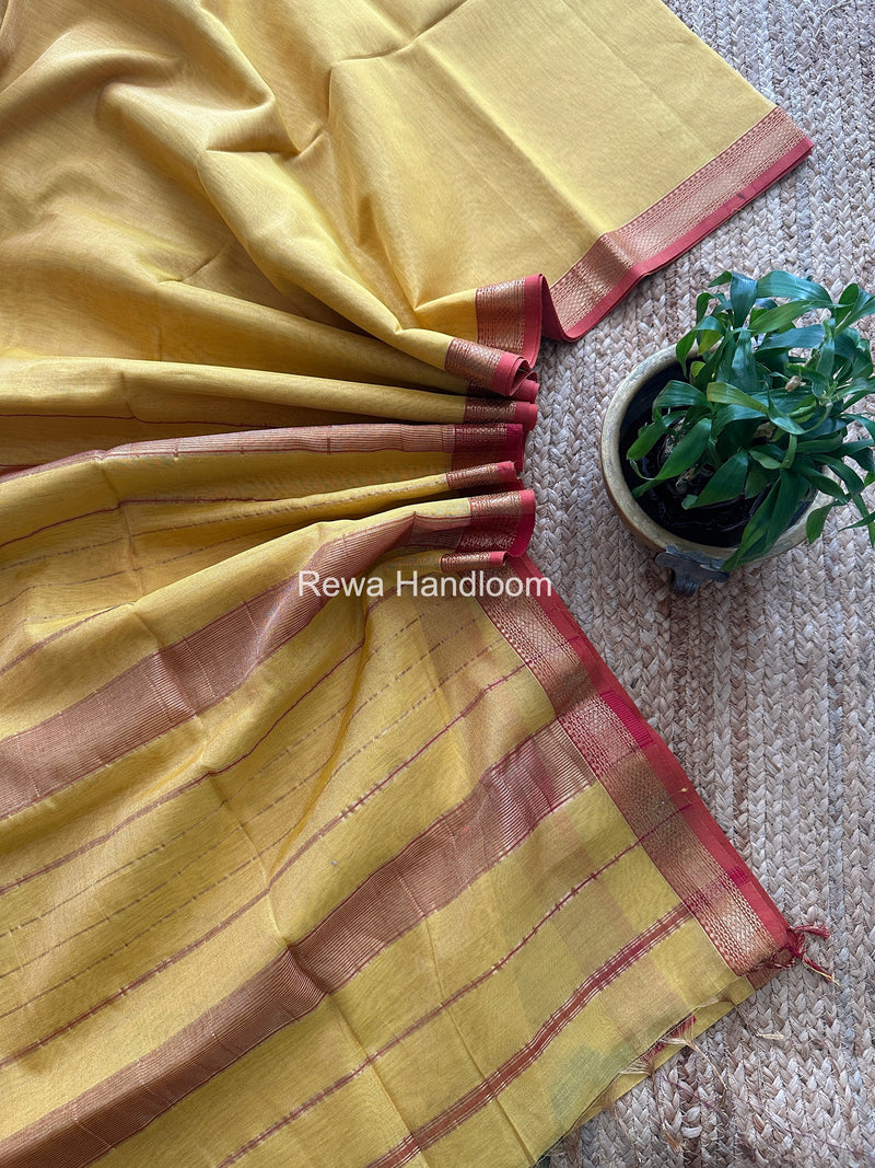 Maheshwari Yellow Tissue Silk Saree TB036