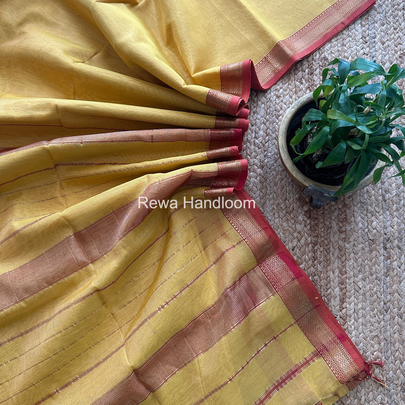 Maheshwari Yellow Tissue Silk Saree TB036