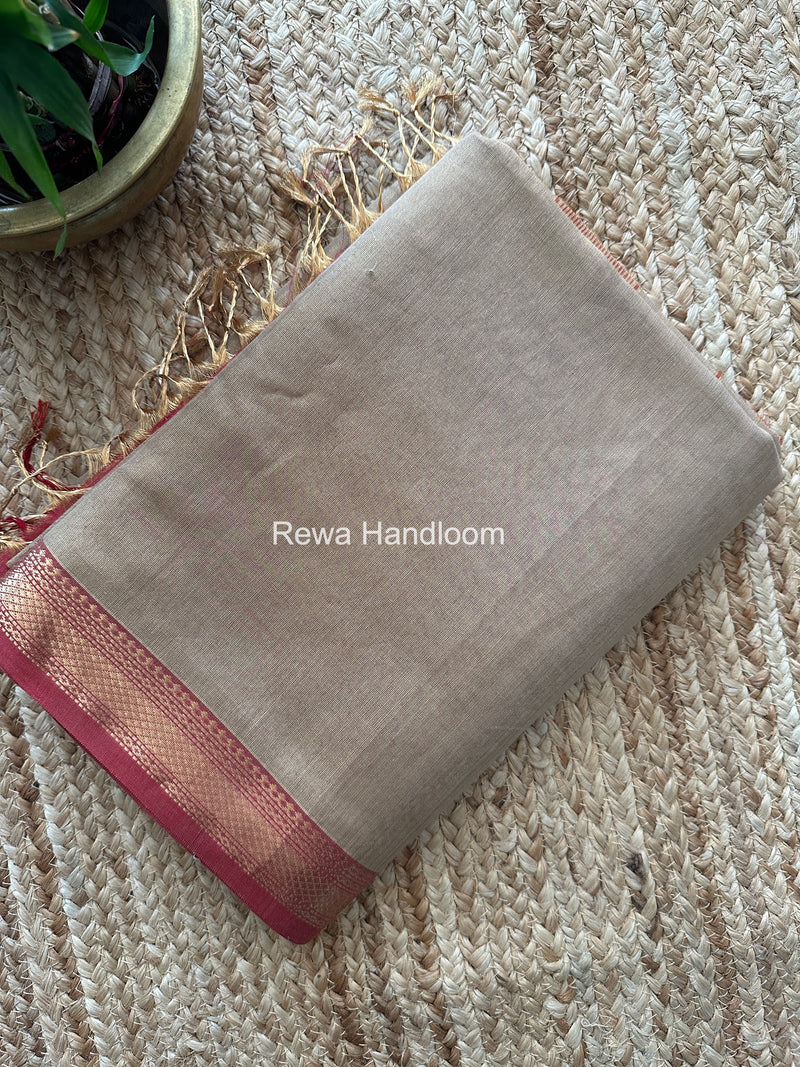 Maheshwari Beige Tissue Silk Saree TB034