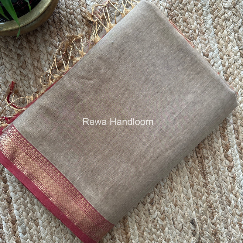Maheshwari Beige Tissue Silk Saree TB034