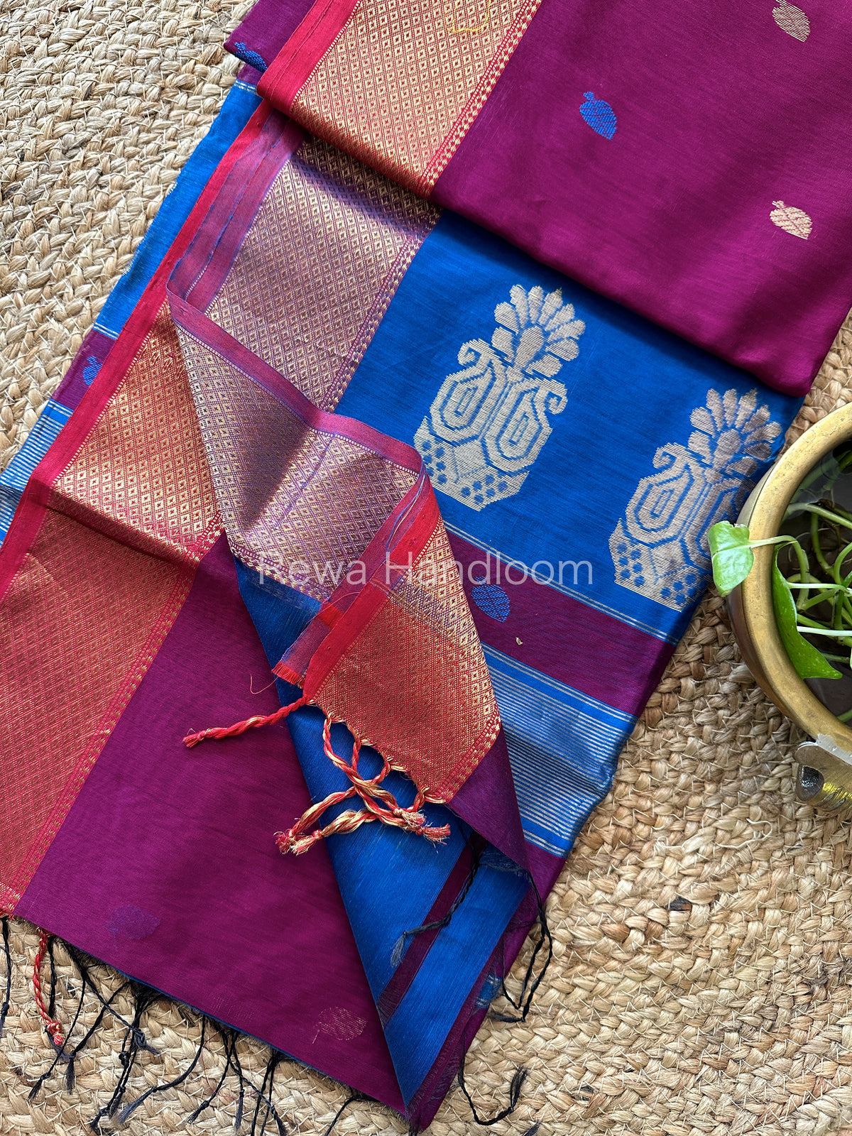 Purple Butta Pallu Zari Border Saree ~ Maheshwari Saree-BTPS04