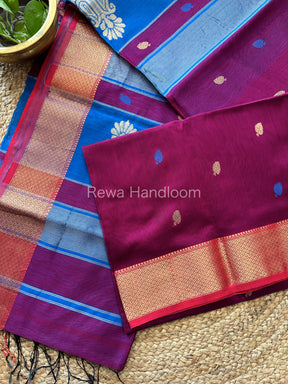 Purple Butta Pallu Zari Border Saree ~ Maheshwari Saree-BTPS04