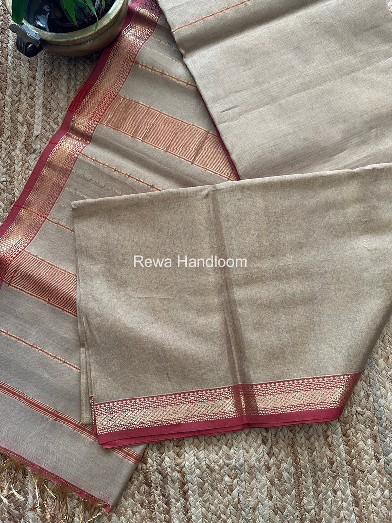 Maheshwari Beige Tissue Silk Saree TB034