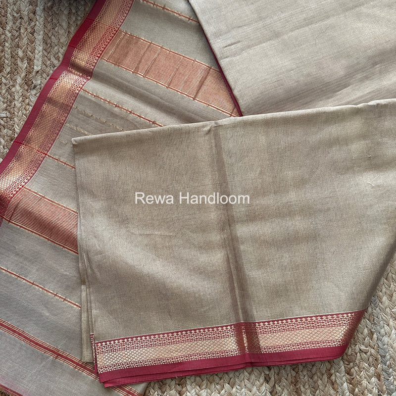 Maheshwari Beige Tissue Silk Saree TB034