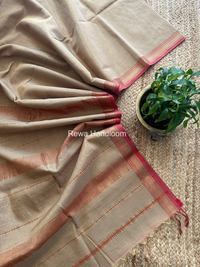 Maheshwari Beige Tissue Silk Saree TB034