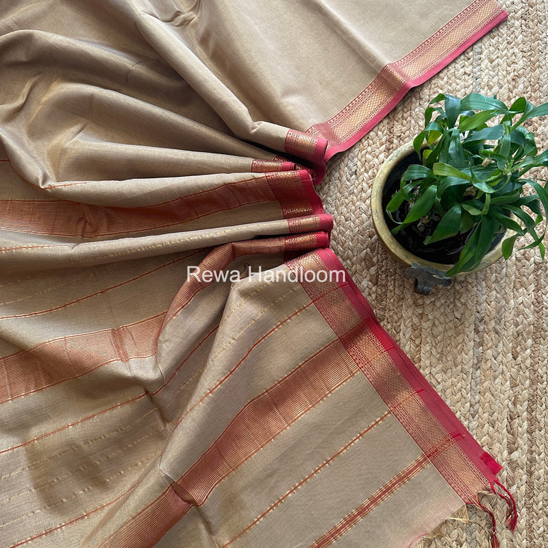 Maheshwari Beige Tissue Silk Saree TB034