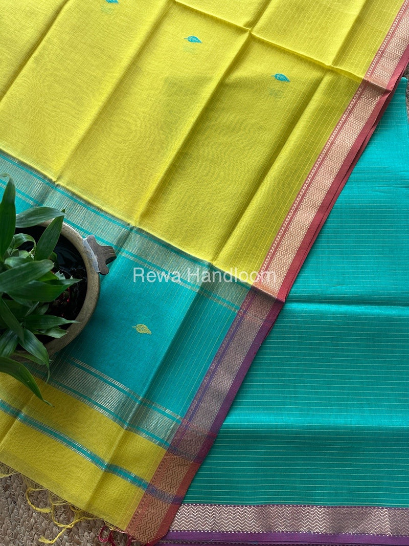 Maheshwari Sea Green-Yellow Motifs Top-Dupatta Set PST0189