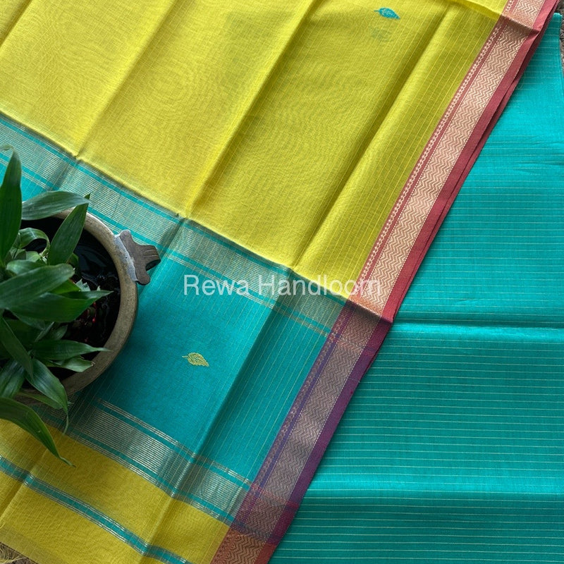 Maheshwari Sea Green-Yellow Motifs Top-Dupatta Set PST0189