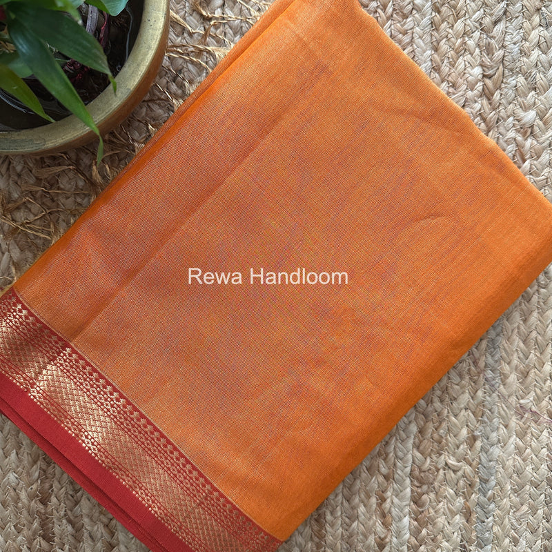 Maheshwari Orange Tissue Silk Saree TB033