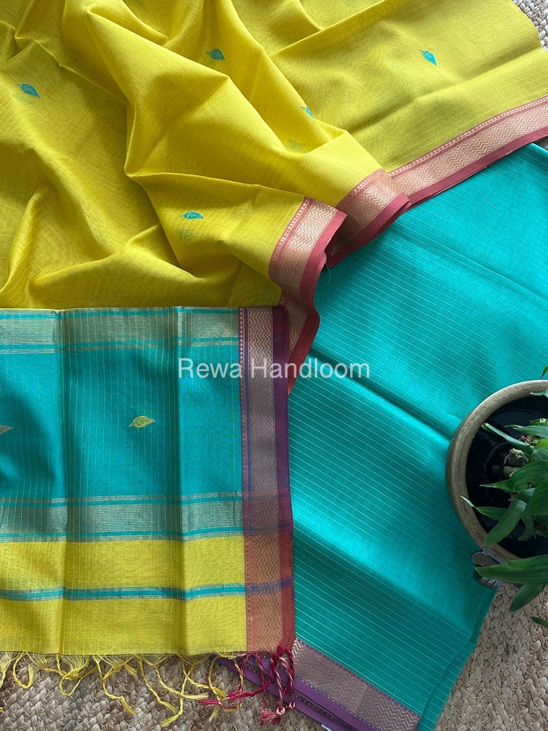 Maheshwari Sea Green-Yellow Motifs Top-Dupatta Set PST0189