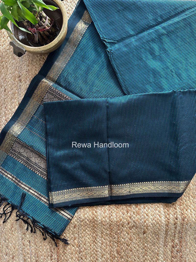 Maheshwari Aqua Green Garbha Reshami Rich Pallu Silk Saree GRPS012